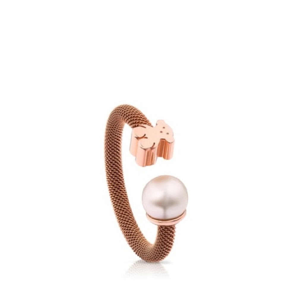 TOUS Rose and silver steel icon mesh ring
